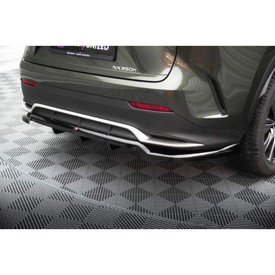 Maxton Design středový spoiler pod zadní nárazník s žebrováním pro Lexus NX Mk2 F-Sport, černý lesklý plast ABS
