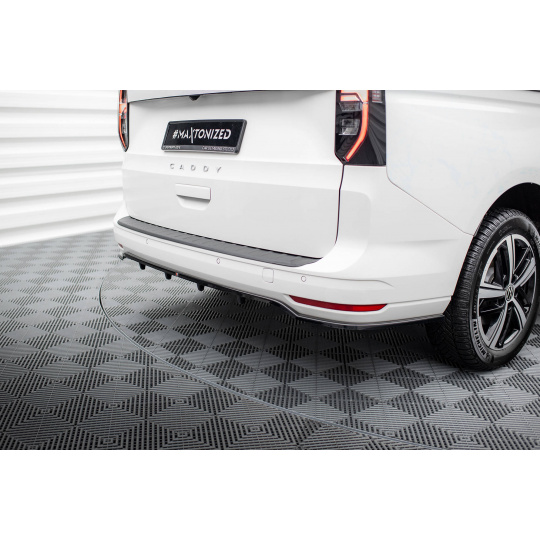 Maxton Design středový spoiler pod zadní nárazník s žebrováním pro Volkswagen Caddy Mk5, černý lesklý plast ABS, Maxi