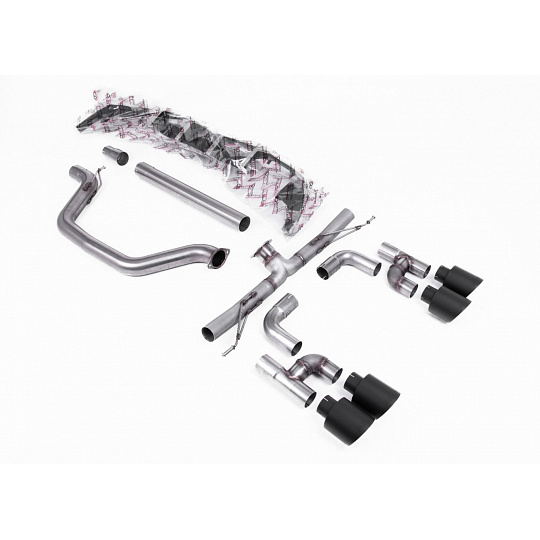 Milltek Sport výfukový systém cat-back Golf R Style - Race (nejhlasitější) pro Volkswagen Golf Mk8 GTi (Golf R Style Quad Outlet Systems - 245ps bez GPF / North American modely) 2021-2024, typ koncovek: GT-115 černé