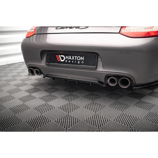 Maxton Design středový spoiler pod zadní nárazník s žebrováním pro Porsche 911 997 Carrera Facelift, 997 Carrera GTS Facelift, černý lesklý plast ABS