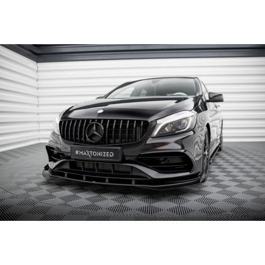 Maxton Design rohové spoilery pod přední nárazník pro Mercedes třída A W176 Facelift AMG-Line, černý lesklý plast ABS