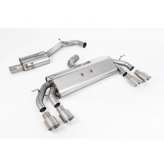 Milltek Sport výfukový systém cat-back Race system s rezonátorem (tišší) bez klapek pro Volkswagen Golf Mk7.5 R 2.0 TSI 310PS (bez GPF) - 76mm, EC Approved Systems 2017-2021, typ koncovek: GT-100 titanové Milltek Sport výfukový systém cat-back Race system s rezonátorem (tišší) bez klapek pro Volkswagen Golf Mk7.5 R 2.0 TSI 310PS (bez GPF) - 76mm, EC Approved Systems 2017-2021, typ koncovek: GT-100 titanové