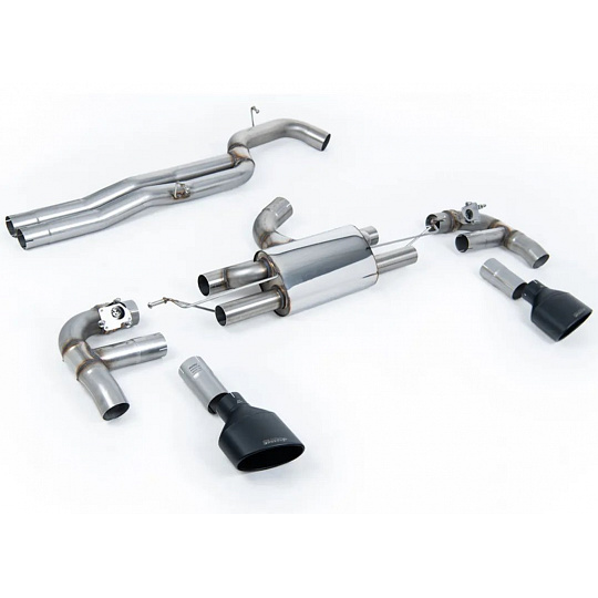 Milltek Sport výfukový systém cat-back 80mm Race bez rezonátoru (nejhlasitější) pro Audi RS3 Sedan 400PS (8V MQB) - s OPF/GPF 2019-2024, černé koncovky