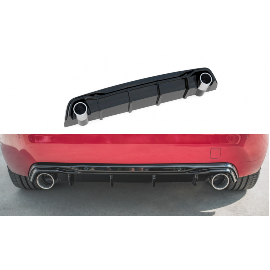 Maxton Design vložka zadního nárazníku s chromovými imitacemi koncovek výfuku pro Peugeot 308 Mk 2 GT, černý lesklý plast ABS