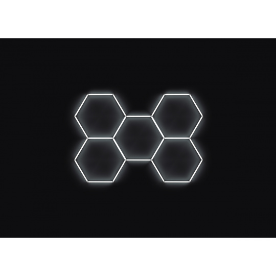Kompletní LED hexagonové svítidlo bílé 4500 K, rozměr: 5 elementů 238 x 168 cm