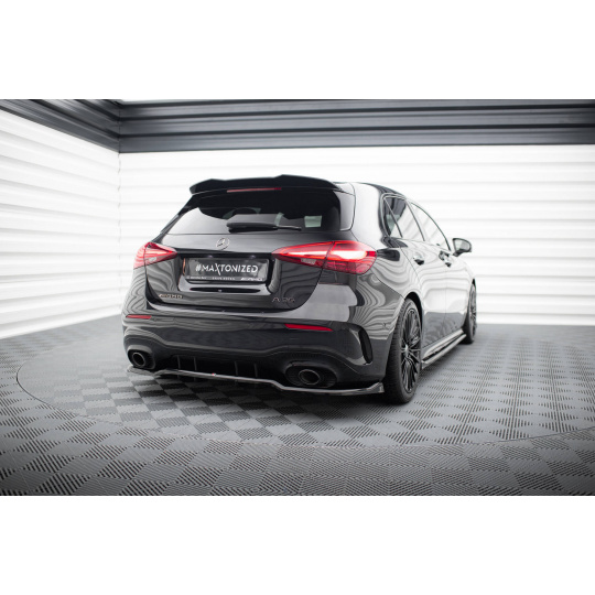 Maxton Design středový spoiler pod zadní nárazník s žebrováním pro Mercedes třída A W177 Facelift A35 AMG, černý lesklý plast ABS, Hatchback