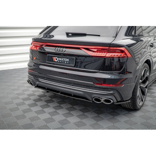 Maxton Design středový spoiler pod zadní nárazník s žebrováním pro Audi SQ8 Mk 1, černý lesklý plast ABS