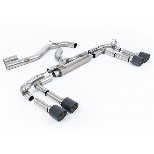 Milltek Sport výfukový systém cat-back Race System - 80mm bez rezonátoru (nejhlasitější) pro Audi S3 2.0TFSI Quattro Sedan 310PS 8Y (NA / bez OPF) 2022-2024, typ koncovek: JET-115 karbonové