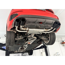 Fox Sportauspuff poloviční výfukový systém od katalyzátoru s výfukovými klapkami s koncovkou 2x115x85 typ 32 černá na obou stranách pro Audi S3 GY 2020- s motorem 2.0 l