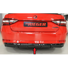 Rieger vložka zadního nárazníku pro Škoda Superb III 3T, 3V combi, sedan vč. faceliftu, plast ABS lakovaný do černé lesklé barvy, pro vozy bez tažného zařízení