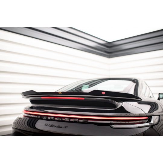 Maxton Design prodloužení spoileru pro Porsche 911 992 Turbo S, černý lesklý plast ABS