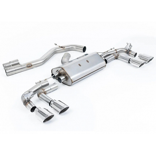 Milltek Sport výfukový systém cat-back 80mm bez rezonátoru (hlasitější) pro Audi S3 2.0TFSI Quattro Sportback 310PS 8Y (s OPF/GPF) 2020-2024, oválná leštěná koncovka