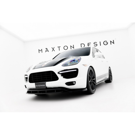Maxton Design spoiler pod přední nárazník pro Porsche Cayenne Mk2, černý lesklý plast ABS