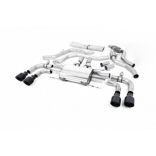 Milltek Sport výfukový systém cat-back s klapkami pro Alfa Romeo Giulia Quadrifoglio 2.9 V6 Bi-Turbo (bez OPF/GPF) 2017-2024, typ koncovek: GT-100 černé