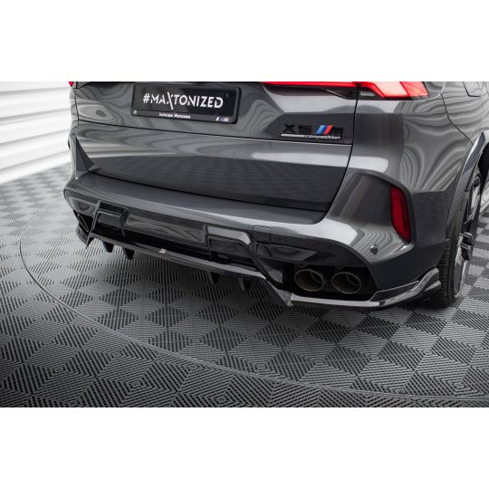 Maxton Design středový spoiler pod zadní nárazník s žebrováním pro BMW X5 M F95 Facelift, černý lesklý plast ABS