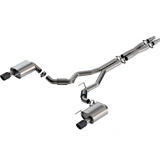 Borla Cat-Back výfukový systém "S-Type" pro Ford Mustang GT 5.0L V8 automat/manual, RWD, 2-dveř., bez aktivního výfuk. ventilu, r.v. 2024, typ koncovek: karbonové