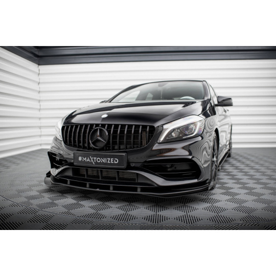 Maxton Design "Street Pro" spoiler pod přední nárazník s křidélky pro Mercedes třída A W176 Facelift AMG-Line, plast ABS bez povrchové úpravy, s červenou linkou
