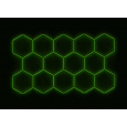 Kompletní LED hexagonové svítidlo zelené, rozměr: 14 elementů 420 x 238 cm