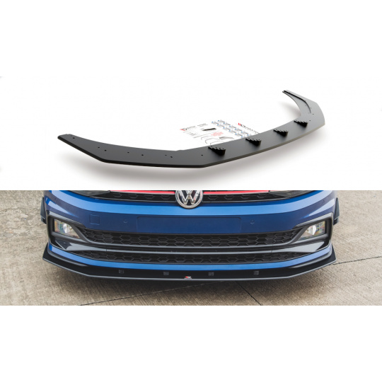 Maxton Design "Racing durability" spoiler pod přední nárazník pro Volkswagen Polo GTI Mk6, plast ABS bez povrchové úpravy, s červenou linkou