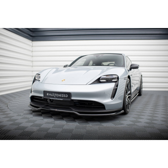 Maxton Design spoiler pod přední nárazník pro Porsche Taycan Mk1, černý lesklý plast ABS