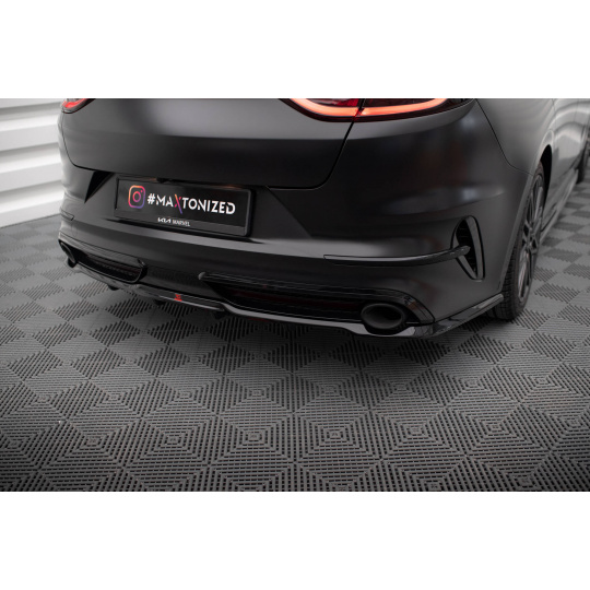 Maxton Design středový spoiler pod zadní nárazník s žebrováním pro Kia Proceed Mk1 Facelift GT, černý lesklý plast ABS