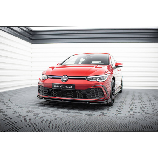 Maxton Design spoiler pod přední nárazník s křidélky ver.2 pro Volkswagen Golf R-Line Mk8, černý lesklý plast ABS