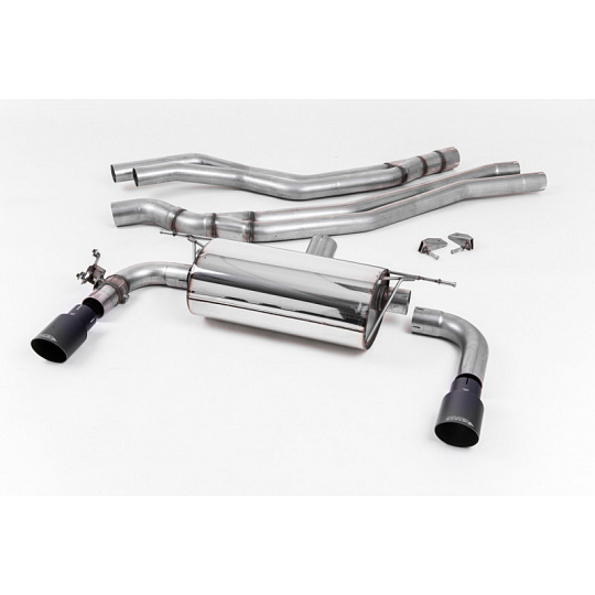 Milltek Sport výfukový systém cat-back bez rezonátoru Race pro BMW řada 2 M240i Coupe (F22 Facelift bez OPF, mimo xDrive) 2015-2018, GT-90 černé koncovky