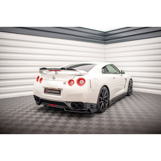 Maxton Design středový spoiler pod zadní nárazník s křidélky pro Nissan GT-R R35 Facelift, černý lesklý plast ABS