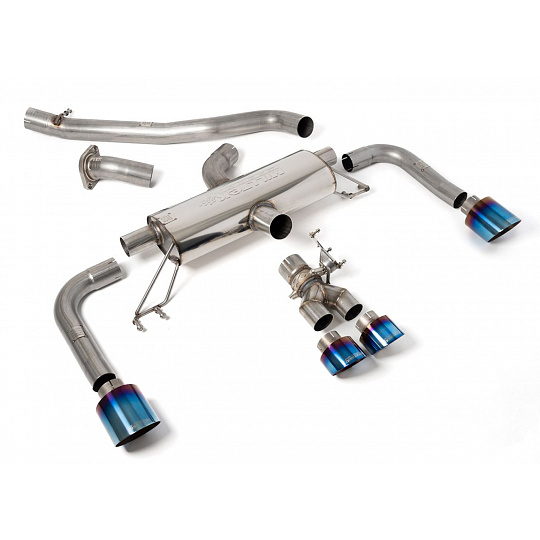 Milltek Sport výfukový systém secondary cat-back 76.2mm / 3" bez rezonátoru (hlasitější) pro Toyota Corolla GR Corolla 1.6 Turbo 2023-2024, typ koncovek: GT titanové modré