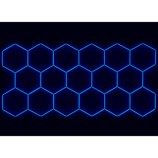 Kompletní LED hexagonové svítidlo modré, rozměr: 17 elementů 504 x 238 cm