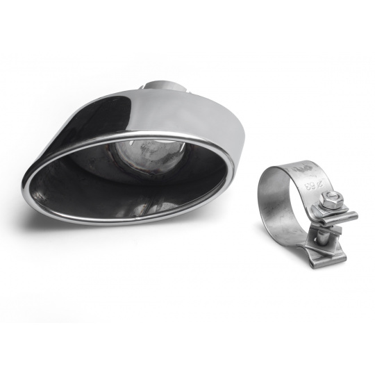 FOX nerezová leštěná koncovka výfuku oválná 160x90 mm (Typ 38) zkosená, levá, průměr vstupu 60 mm