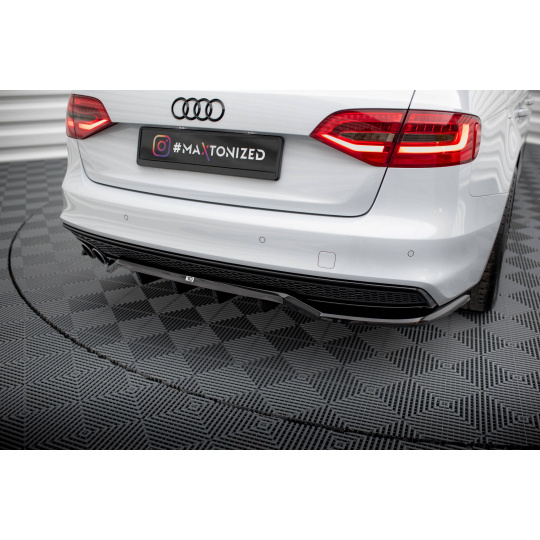 Maxton Design středový spoiler pod zadní nárazník s žebrováním pro Audi A4 B8 Competition Facelift, černý lesklý plast ABS, Avant