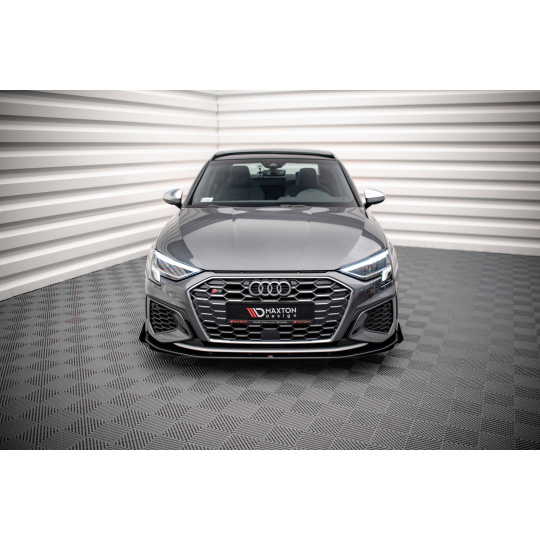 Maxton Design "Street Pro" spoiler pod přední nárazník s křidélky ver.1 pro Audi S3 8Y, plast ABS bez povrchové úpravy, s červenou linkou