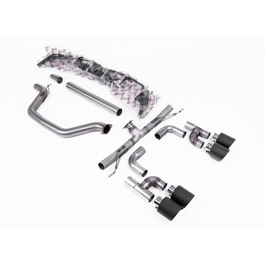 Milltek Sport výfukový systém OPF/GPF Back Golf R Style - Race (nejhlasitější) pro Volkswagen Golf Mk8 GTi (Golf R Style Quad Outlet - 245ps s OPF/GPF) 2020-2024, typ koncovek: JET-115 karbonové