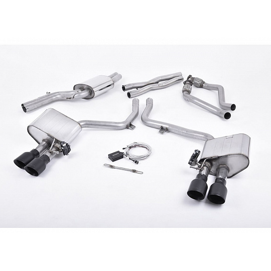 Milltek sport ValveSonic výfukový systém cat-back Electronic Valved System pro Audi S4 3.0 Supercharged V6 B8.5 2012-2016, typ koncovek: GT-100 černé