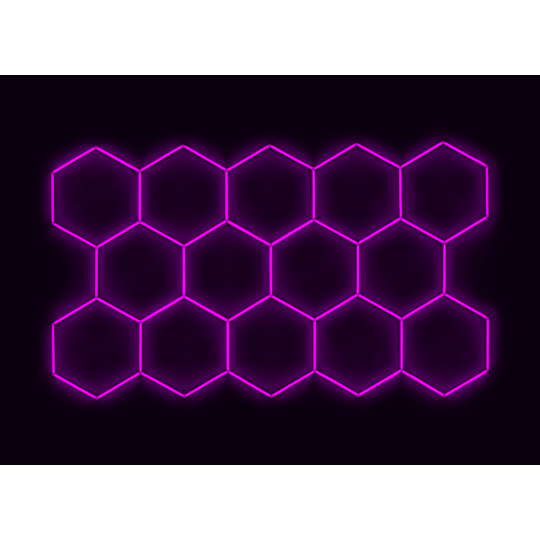 Kompletní LED hexagonové svítidlo růžové, rozměr: 14 elementů 420 x 238 cm