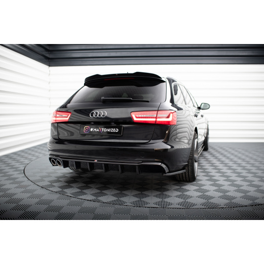 Maxton Design vložka zadního nárazníku pro Audi A6 C7, černý lesklý plast ABS, Avant, s dvojitou koncovkou vlevo