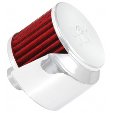 K&N univerzální odvětrávací filtr s vnějším průměrem 76 mm a výškou 64 mm, průměr vstupu, délka vstupní příruby 25 mm, materiál Netkaná syntetická textilie, vrchlík kovový vrchlík