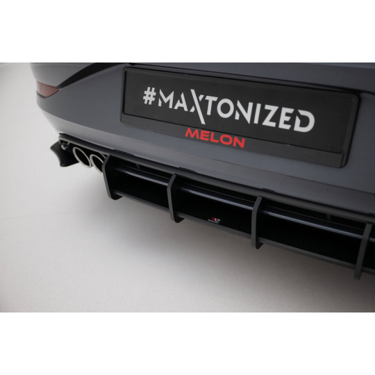 Maxton Design "Street Pro" difuzor zadního nárazník s křidélky pro Volkswagen Polo GTI Mk6 Facelift, plast ABS bez povrchové úpravy, s červenou linkou