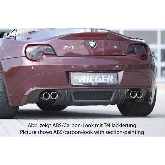 Rieger spoiler pod zadní nárazník pro BMW Z4 E85 roadster před faceliftem r.v. 02/03-12/05, plast ABS bez povrchové úpravy, pro vozy s dvojitou koncovkou na obou stranách 4x76 mm Rieger spoiler pod zadní nárazník pro BMW Z4 E85 roadster před faceliftem r.v. 02/03-12/05, plast ABS bez povrchové úpravy, pro vozy s dvojitou koncovkou na obou stranách 4x76 mm
