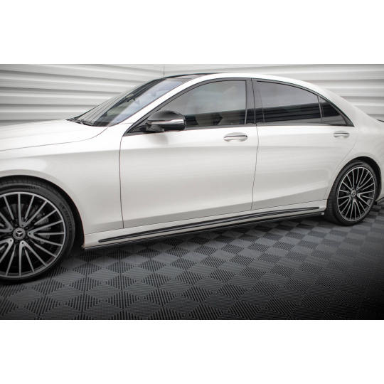 Maxton Design difuzory pod boční prahy pro Mercedes třída S W222 AMG-Line Facelift, černý lesklý plast ABS