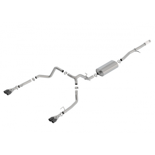 Borla Cat-Back výfukový systém "Touring" pro Chevrolet Silverado 1500 5,3l V8, s aut. převodovkou, EC/SB 78,8", CC/SHB 69,3", r.v. 2019-2020, typ koncovek: černé