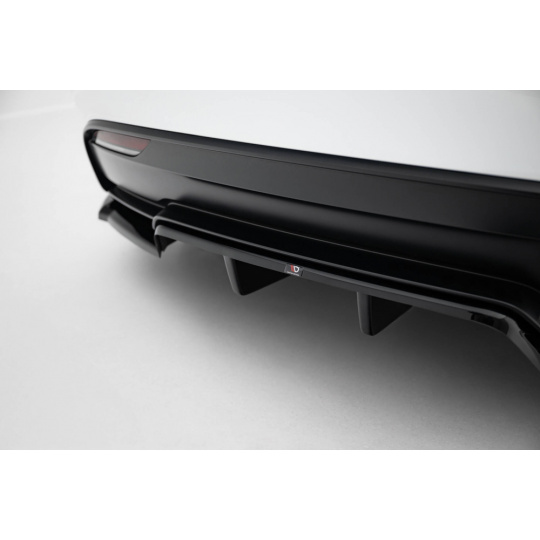 Maxton Design spoiler pod zadní nárazník s žebrováním v.1 pro Tesla Model 3 Mk1 Project Highland Facelift, černý lesklý plast ABS, Performance