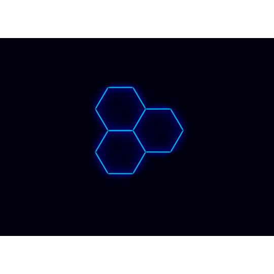 Kompletní LED hexagonové svítidlo modré, rozměr: 3 elementy 168 x 166 cm