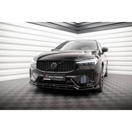 Maxton Design spoiler pod přední nárazník pro Volvo XC60 Mk2 Facelift R-Design, černý lesklý plast ABS