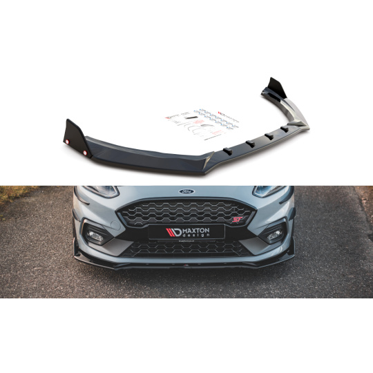 Maxton Design spoiler pod přední nárazník s křidélky ver.4 pro Ford Fiesta ST Mk8, černý lesklý plast ABS