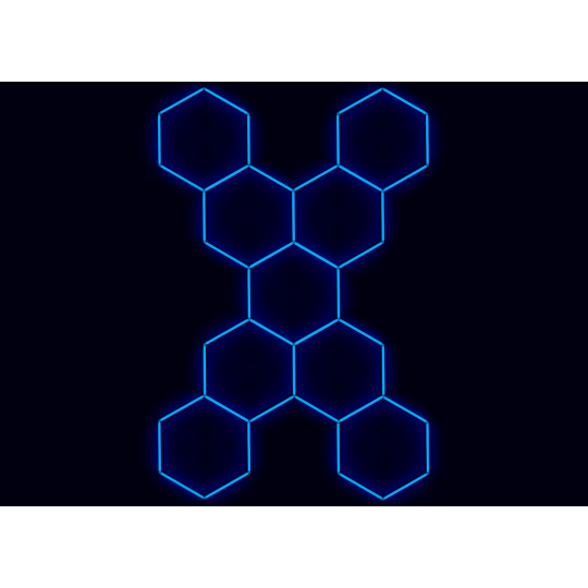 Kompletní LED hexagonové svítidlo modré, rozměr: 9 elementů 246 x 386 cm tvar X