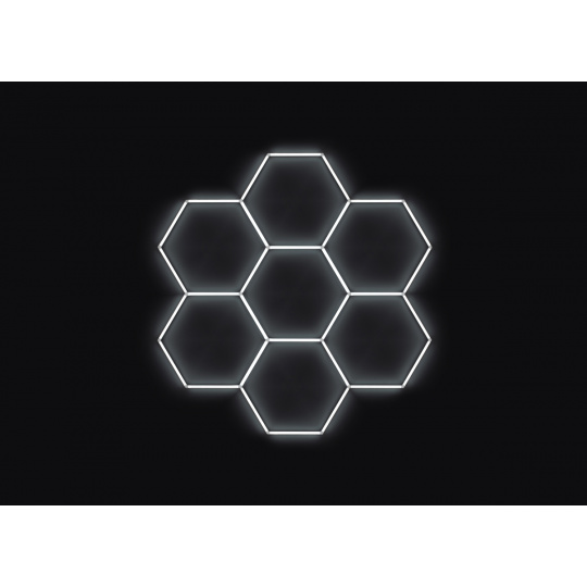 Kompletní LED hexagonové svítidlo bílé 4500 K, rozměr: 7 elementů 238 x 252 cm