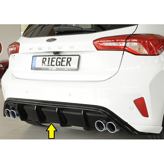 Rieger vložka zadního nárazníku pro Ford Focus 4 ST 5-dvéř. (hatchback), plast ABS lakovaný do černé lesklé barvy, pro orig. dvojitou koncovku vlevo a vpravo