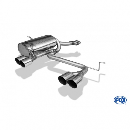 Fox Sportauspuff koncový tlumič výfuku s koncovkami ke středu (M3 look) s koncovkou 4x90mm Typ 14 uprostřed pro BMW řada 3 E46 s motorem 2.0, 2.2, 2.5, 2.8, 3.0